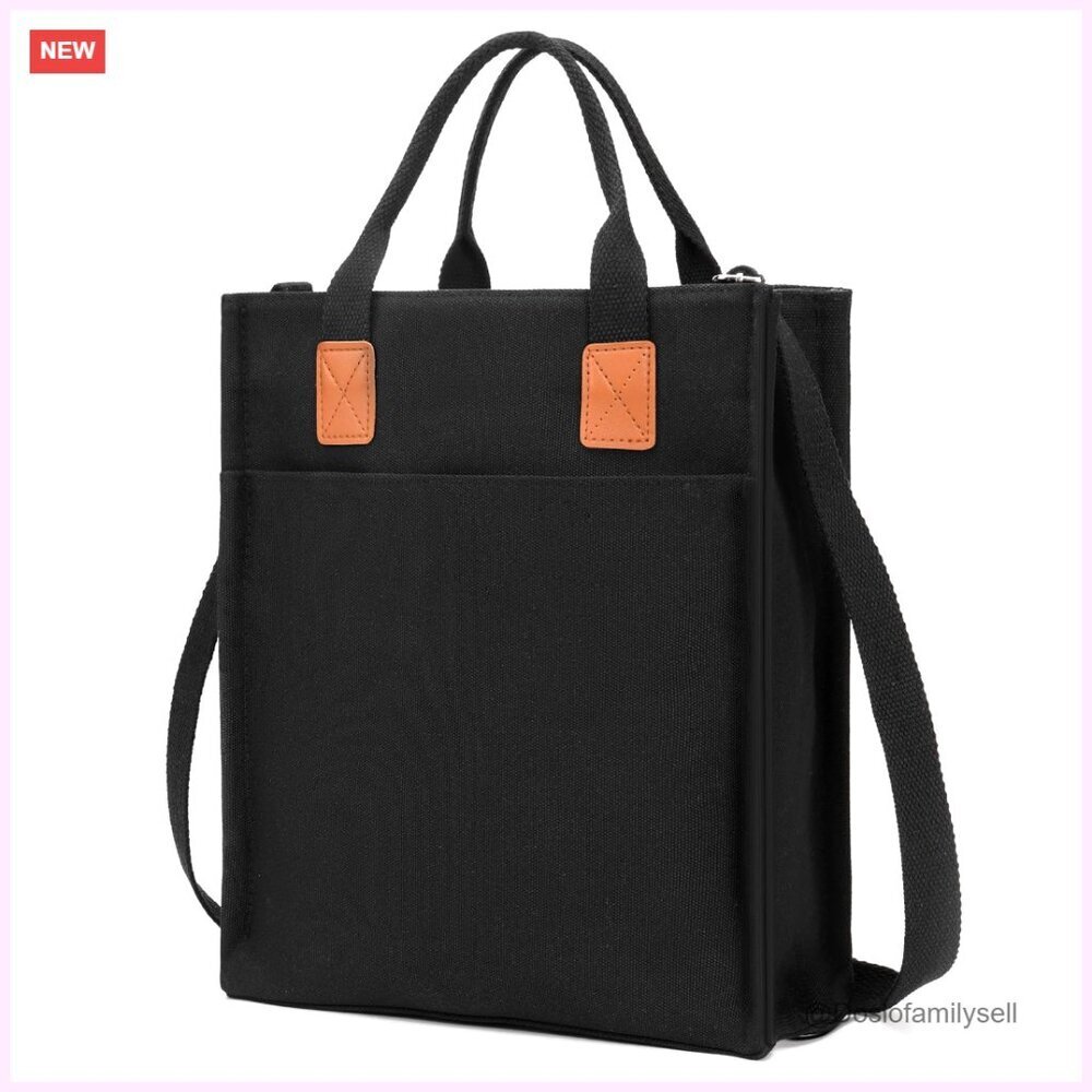 Canvas Tote Bag with Pockets, Detachable Shoulder Strap, Large Capacity